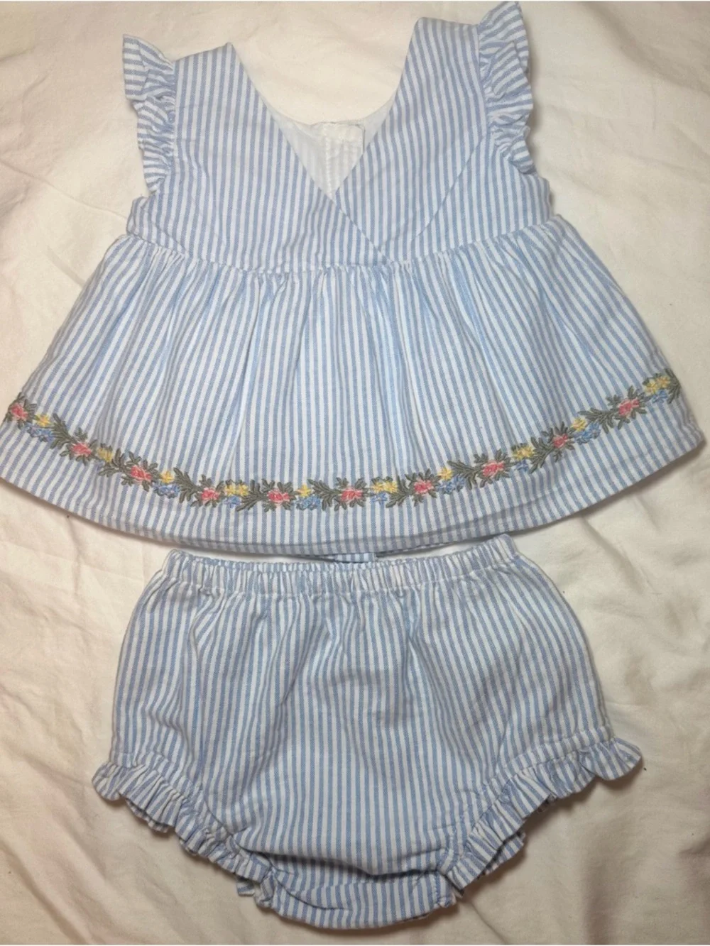 Baby Gap Ruffle Bubble Outfit Set-Blue Stripe, Size:6-12M